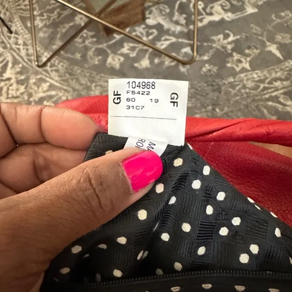 FURLA | Cherry Red Satchel w/Popping White on Black Polka Dot Interior - Picture 4 of 16